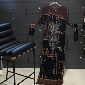Vocal Brown and Black Long Sleeve Maxi Dress